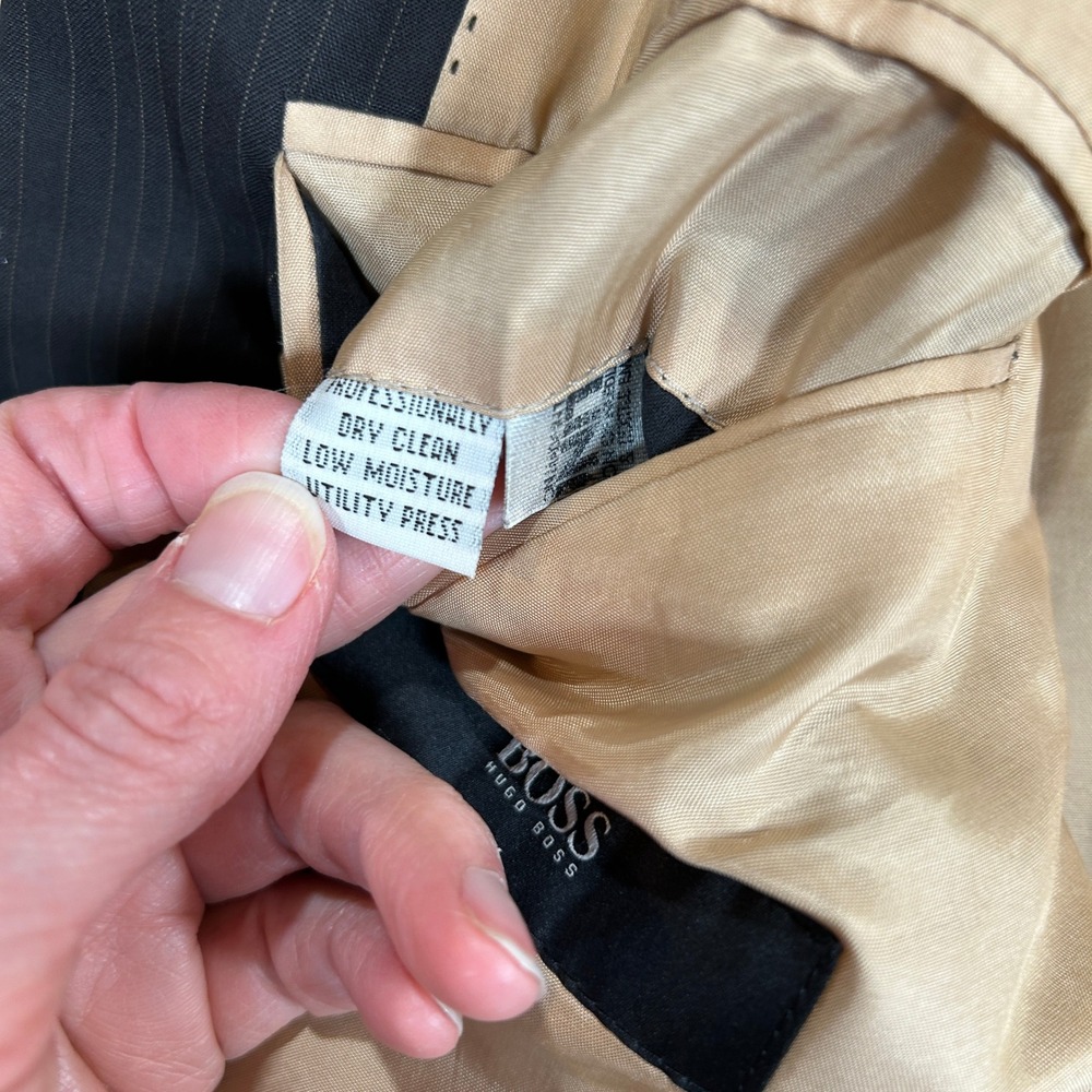 VTG Hugo Boss Mens Pinstripe Blazer Jacket Dark Gray Two Button Made in USA 48R - Picture 7 of 16